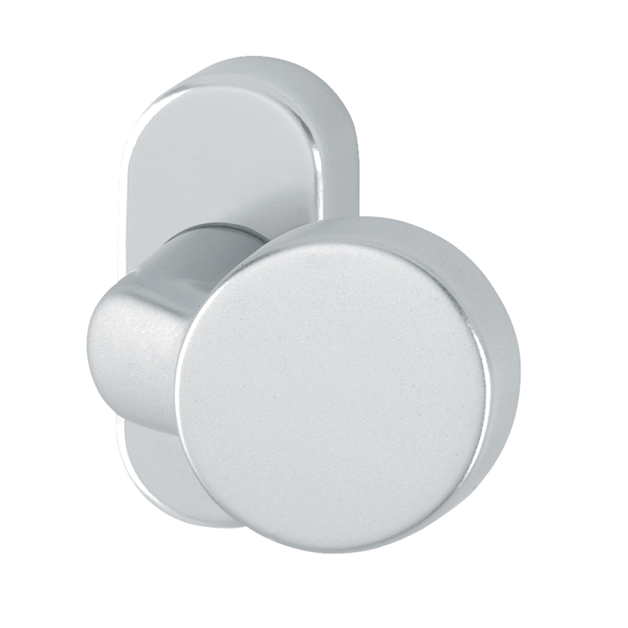 Doorknob O 45 Mm Round Cranked Aluminium Silver Galvanized Turnable On Oval Rosette Square Hole 8 Mm Drilled Hole Distance 50 Mm