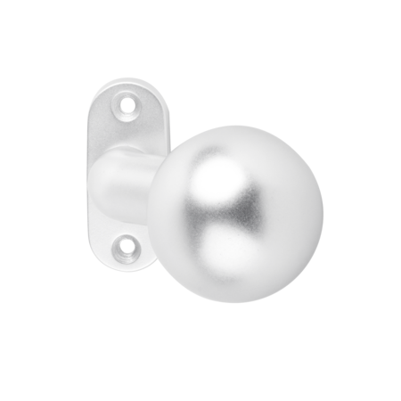 Kugelknopf Aluminium Ø 52 mm rund gekröpft E6 / EV1 eloxiert, fest auf ovaler Rosette mit sichtbarer Verschraubung, Bohrlochabstand 50 mm