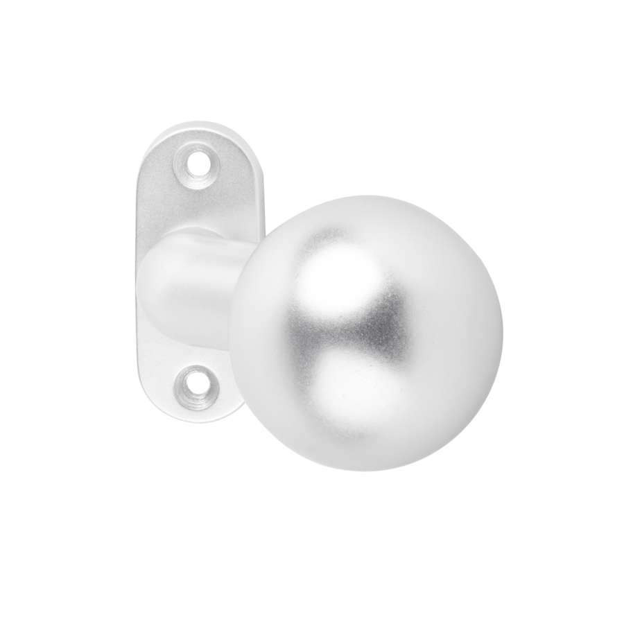 Doorknob O 52 Mm Cranked Aluminium Silver Galvanized Fixed On Oval Rosette Drilled Hole Distance 50 Mm