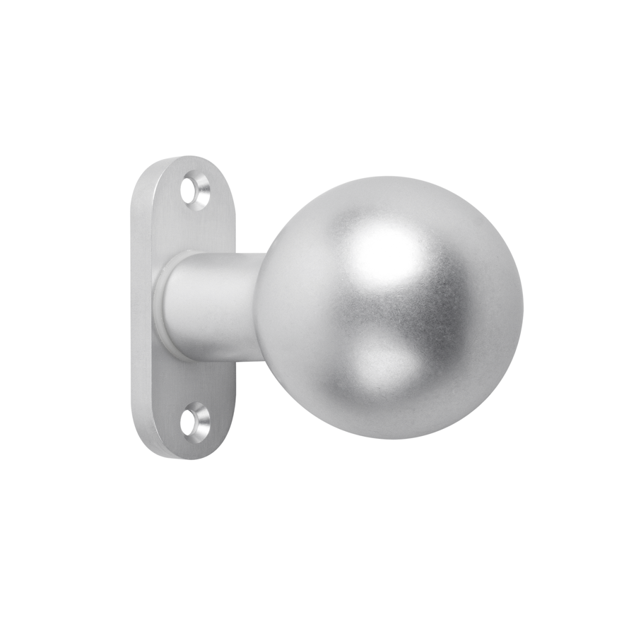 Doorknob Round O 52 Mm Aluminium Silver Galvanized Fixed On Oval Rosette Quare Hole 8 Mm Drilled Hole Distance 50 Mm