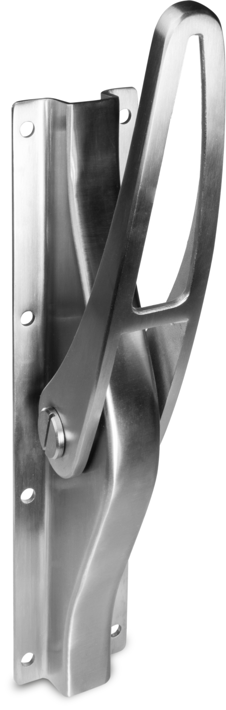 Treibriegel Edelstahl, gebürstet, rechts und links verwendbar, für 16 mm Vierkantstangen, mit Unterlegplatte, Hub ca. 30 mm