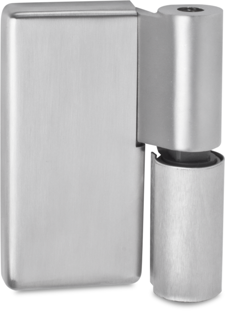 Lappenscharnier Edelstahl, gebürstet, rechts, steigend, einstellbar in 2 Achsen, aushängbar, für bündige (Betriebsraum-)Türen, inklusive 2 Abdeckkappen